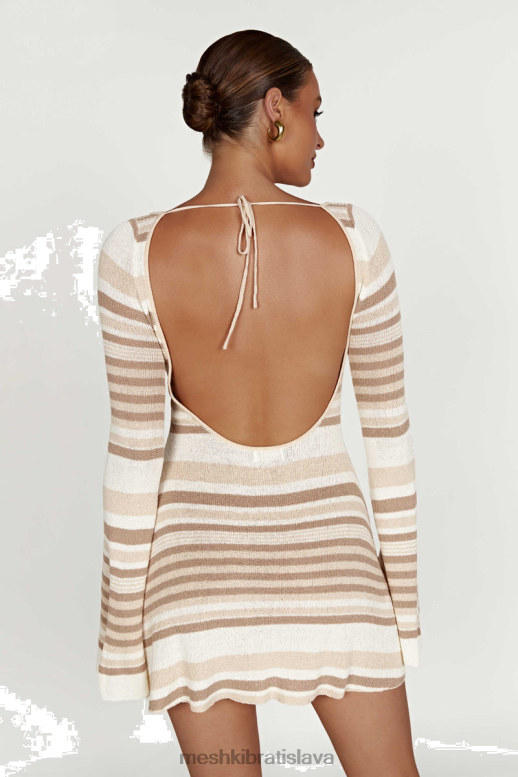 Meshki zahra mini úpletové šaty s dlhým rukávom a otvoreným chrbtom oblečenie krém 4N0F6280
